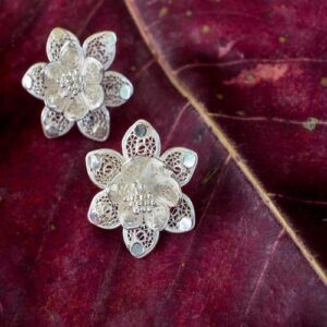 Silver Linings Lotus Studs Silver Filigree Earrings