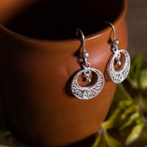 Silver Linings Mini Silver Filigree Handmade Chandbali Earrings