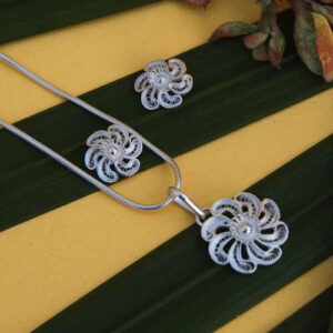 Silver Linings PinWheel Silver Filigree Handmade Pendant Set