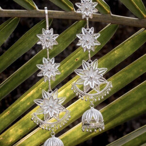 Silver Linings Star Kaan Chain Silver Filigree Handmade Jhumka Earrings