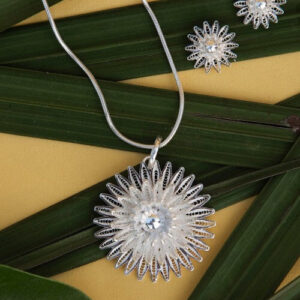 Silver Linings Sunflower Silver Filigree Handmade Pendant Set