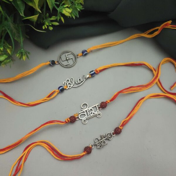 Silver Lookalike Oxidized Rakhi set of 4 pc