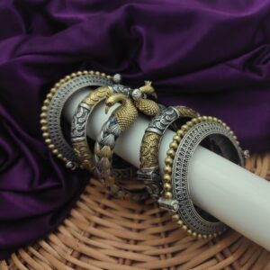 Silver Lookalike Two tone Bangles Set of 5 pc