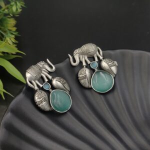 Silver Replica Monalisa Stone Elephant Stud Earrings