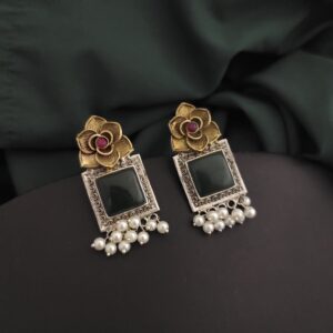Silver Replica Two tone Rose Earrings