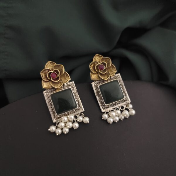 Silver Replica Two tone Rose Earrings