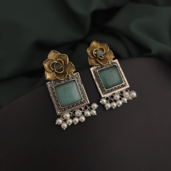 Silver Replica Two tone Rose Earrings - Image 2