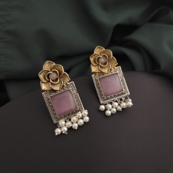 Silver Replica Two tone Rose Earrings - Image 3