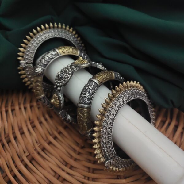 Silver Replica Two tone bangles Set of 5 pc - Image 2