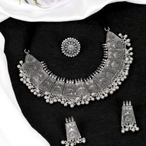 Stunning Traditional Oxidised Silver Choker Necklace BOHO Jewellery Set