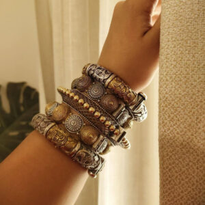 TANISHA Silver Replica Dual Tone Bangles Stack
