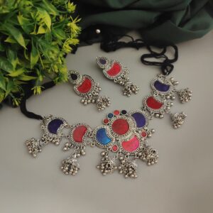 TANVI Afghan Meena Choker Necklace Earrings Set
