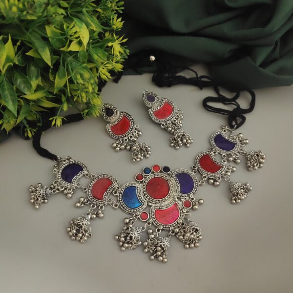 TANVI Afghan Meena Choker Necklace Earrings Set - Image 2