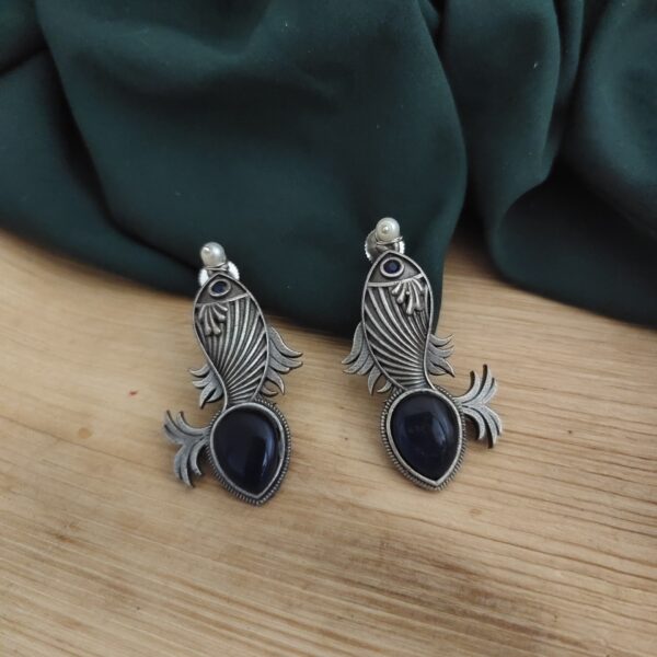 TASHI Silver Replica Fish Earrings - Image 3