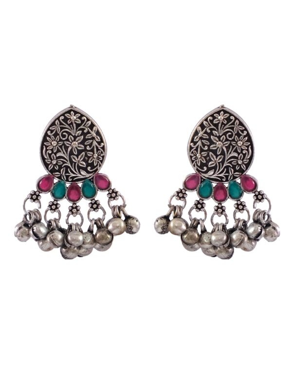 Traditional Oxidised Silver Multicolor Peacock Design Necklace Set With Earrings for Women - Image 3
