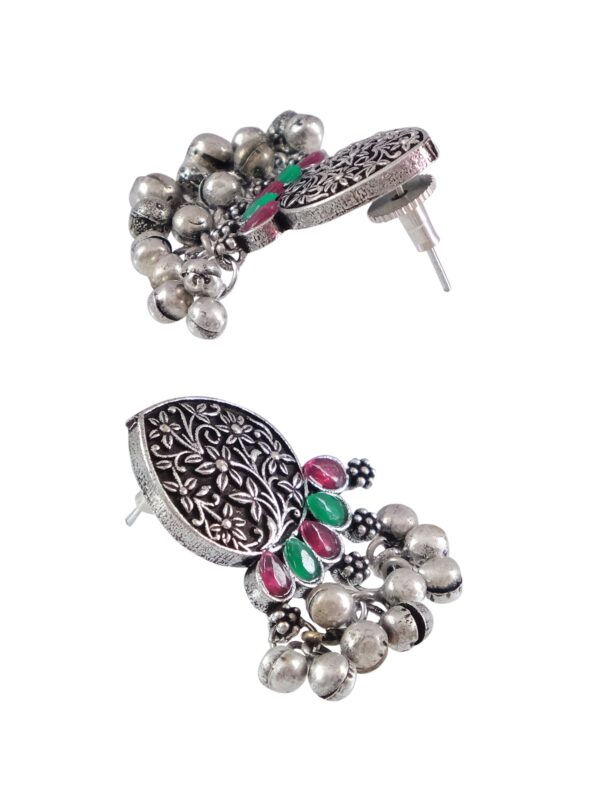 Traditional Oxidised Silver Multicolor Peacock Design Necklace Set With Earrings for Women - Image 4