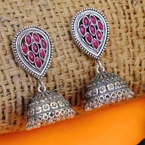 Traditional Oxidised Silver Plated Jhumka Earrings - Meera Collection