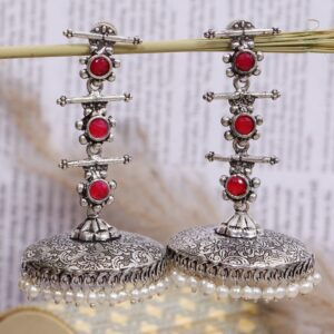 Unique Oxidised Silver Jhumki Earrings for Womens Fashion