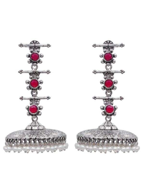Unique Oxidised Silver Jhumki Earrings for Womens Fashion - Image 2