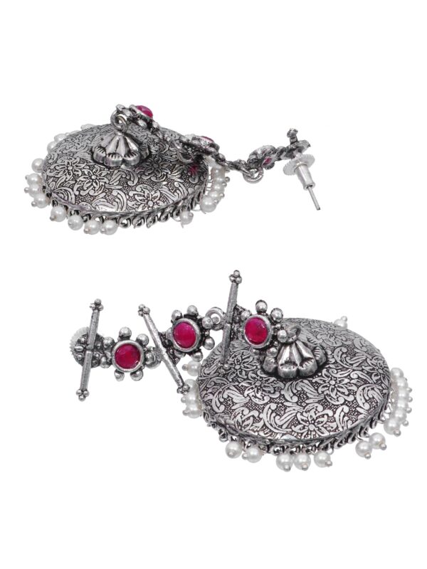 Unique Oxidised Silver Jhumki Earrings for Womens Fashion - Image 3