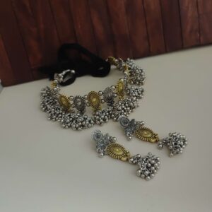 VEDA Oxidised Two Tone Jewellery Set