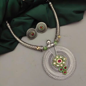 Vaani German Silver Tribal Hasli Necklace Earrings Set
