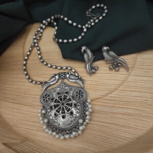Yashsvi Silver Replica Brass Necklace Earrings Set-Black