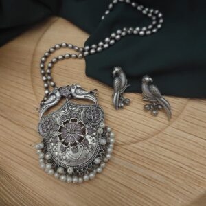 Yashsvi Silver Replica Brass Necklace Earrings Set-Pink