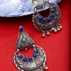 Blue stone oxidised chandbali
