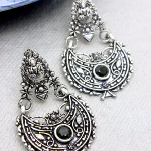 Laxmi black stone oxidised earring