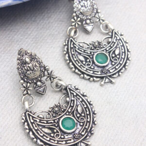 Laxmi green stone oxidised earring