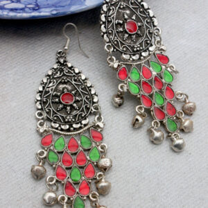 Oxidised long drop jhumka