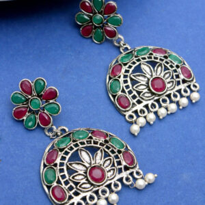 Pink and green stone oxidised earring